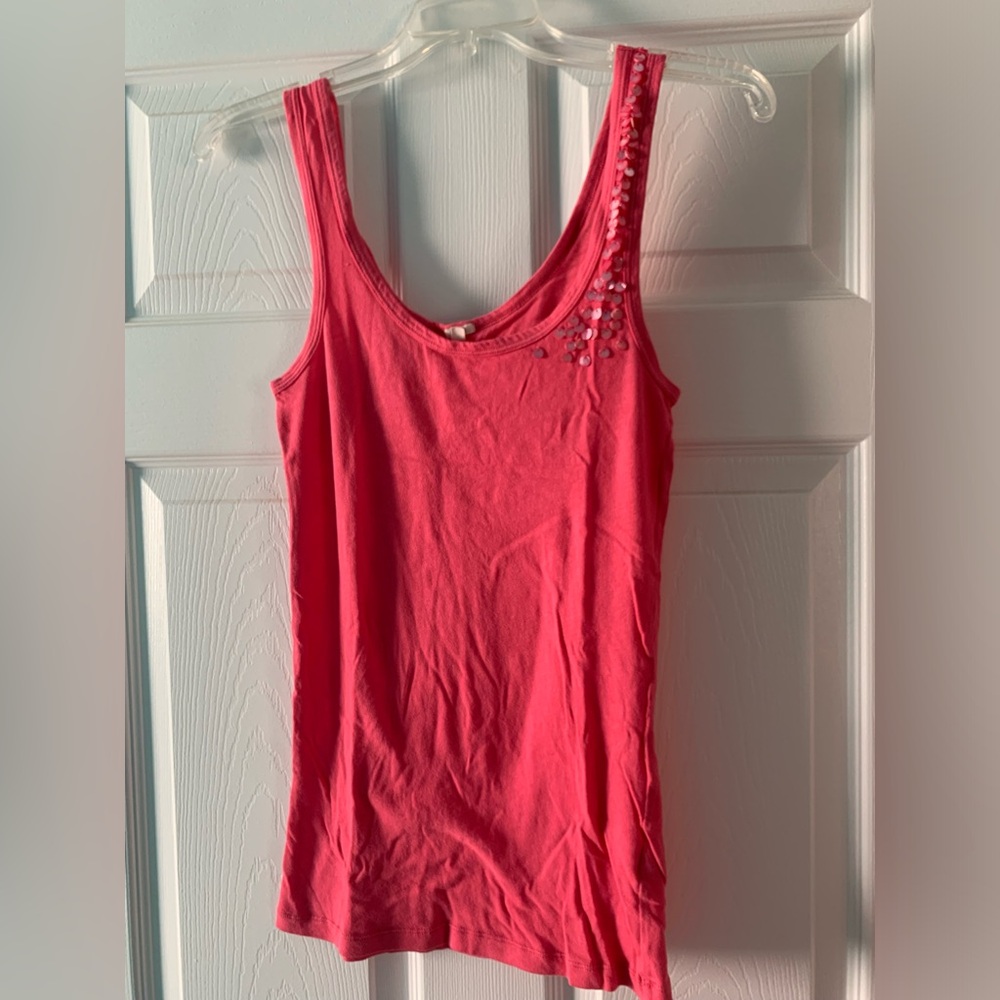 J. Crew Beaded Tank Top Pink Salmon Sz L Vintage 90s
